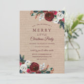 レッド・ブルゴーニュの花柄が可愛いクリスマスパーティー 招待状 (スタンド正面)
