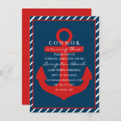 レッド&ブルーいかり誕生日招待状 招待状 (正面/裏面)