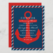 レッド&ブルーいかり誕生日招待状 招待状 (正面/裏面)