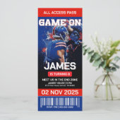 レッド&ブルーのフットボール誕生日招待状 招待状 (スタンド正面)