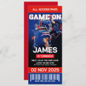 レッド&ブルーのフットボール誕生日招待状 招待状 (正面/裏面)