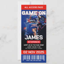 レッド＆ブルーのフットボール誕生日招待状