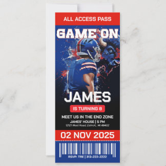 レッド＆ブルーのフットボール誕生日招待状 招待状