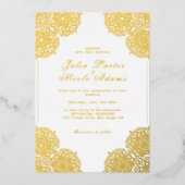 レッド&ブルーコーラルリーフマーブルストーンマンダラ結婚ズ 箔招待状 (正面)