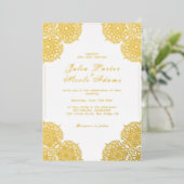 レッド&ブルーコーラルリーフマーブルストーンマンダラ結婚ズ 箔招待状 (立ち正面)