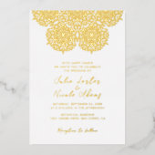 レッド&ブルーコーラルリーフマーブルストーンマンダラ結婚ズ 箔招待状 (正面)