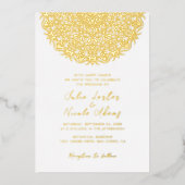 レッド&ブルーコーラルリーフマーブルストーンマンダラ結婚ズ 箔招待状 (正面)