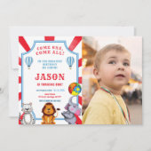 レッド&ブルーサーカスフォト招待状 招待状 (正面)