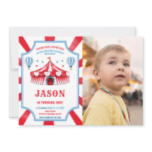 レッド&ブルーサーカス誕生日フォト招待状