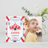 レッド&ブルーサーカス誕生日フォト招待状 招待状 (スタンド正面)