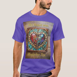 レッド&ブルーステンドグラスのハート スチームパンクシリーズ Tシャツ
