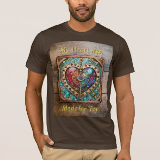 レッド&ブルーステンドグラスのハート スチームパンクシリーズ Tシャツ