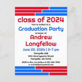 レッド&ブルーバー卒業パーティー インビテーションポストカード