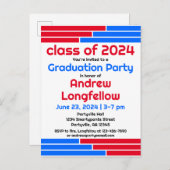 レッド&ブルーバー卒業パーティー インビテーションポストカード (正面/裏面)