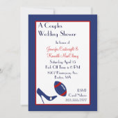 レッド&ブルーフットボールカップルウェディングシャワー 招待状 (正面)