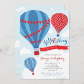 レッド&ブルーホットエアバルーン誕生日招待状 招待状 (正面/裏面)