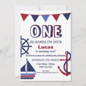 レッド&ブルーボーイズファースト誕生日航海の招待状 招待状 (正面)