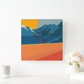 レッド&ブルーマウンテンランドスケープ – レトロ屋外アドブ スクエア壁時計 (ホーム)