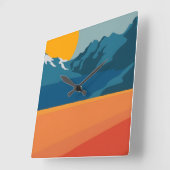 レッド&ブルーマウンテンランドスケープ – レトロ屋外アドブ スクエア壁時計 (傾斜)