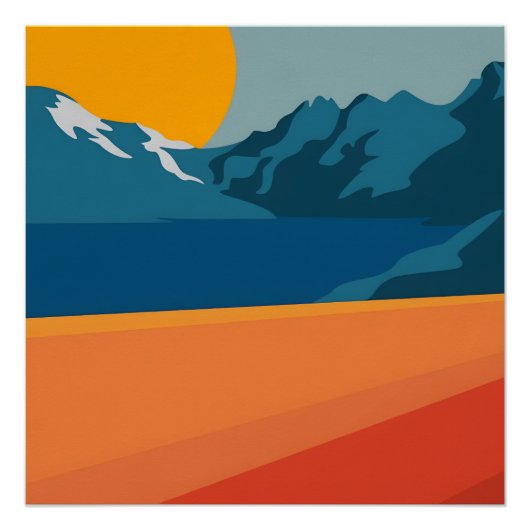 レッド&ブルーマウンテンランドスケープ – レトロ屋外アドブ ポスター (正面)