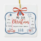 レッド&ブルー男の赤ちゃん第1回クリスマス誕生統計 セラミックオーナメント (正面)