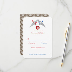 レッド&ブルー紙クレーンダブル中国のシ結婚ーズ 出欠カード