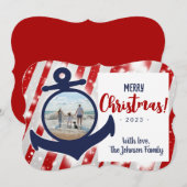 レッド&ブルー航海のいかりメリークリスマスカード (正面/裏面)