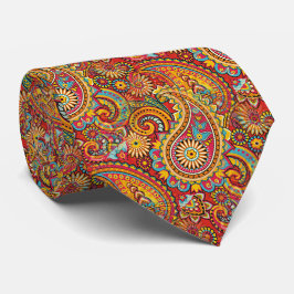 レッド ブルー オレンジ イエロー ゴールド ペイズリー フローラル パターン ネクタイ