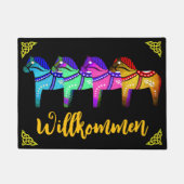 レッド/ブルー/ピンク/グリーン北欧フォークダラ馬 ドアマット (正面)