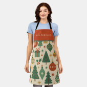 レッド ブルー ミッドセンチュリー モダン ホリデー レトロ エプロン (着用した状態)