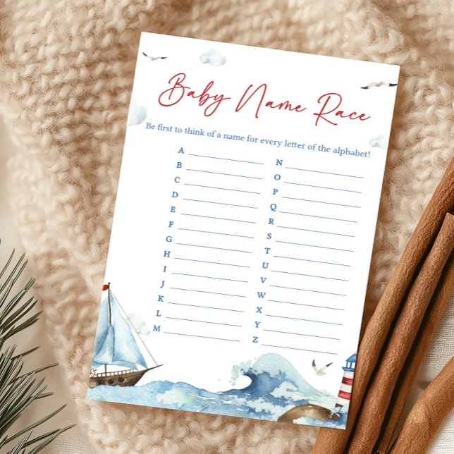 レッド ブルー 海のテーマのベビー名当てゲーム (Ahoy It’s A Boy Baby Shower Baby Name Race Game)