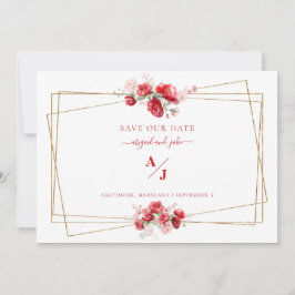 レッド+ブロッサムフラワーの結婚式Save+our+Date セーブザデート
