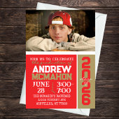 レッド&ブロンズ金ゴールド卒業写真招待状 招待状