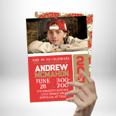 レッド&ブロンズ金ゴールド卒業写真招待状 招待状