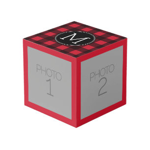 レッド&ブ素朴ラックバッファロープレイドパターンモノグラム フォトキューブ