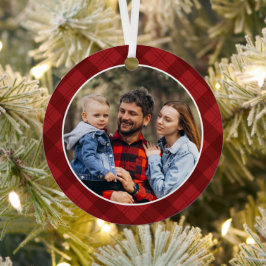 レッド プラッド クリスマス 写真 メタルオーナメント