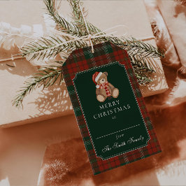 レッド プラッド テディベア クリスマス ギフトタグ
