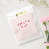 レッド＆ペールピンク ミニマル レトロ サンクス ウェディング フェイバーバッグ (封をした状態)