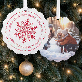 レッド+ホワイトのふざけた雪の結晶ドットボーダー オーナメントカード