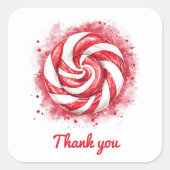 レッド&ホワイトキャンディーウィンター誕生日ありがとう スクエアシール (正面)