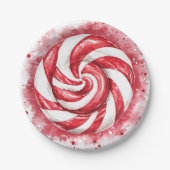 レッド&ホワイトキャンディーウィンター誕生日 ペーパープレート (正面)