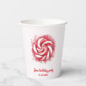 レッド&ホワイトキャンディーウィンター誕生日 紙コップ (裏面)