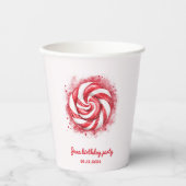 レッド&ホワイトキャンディーウィンター誕生日 紙コップ (正面)