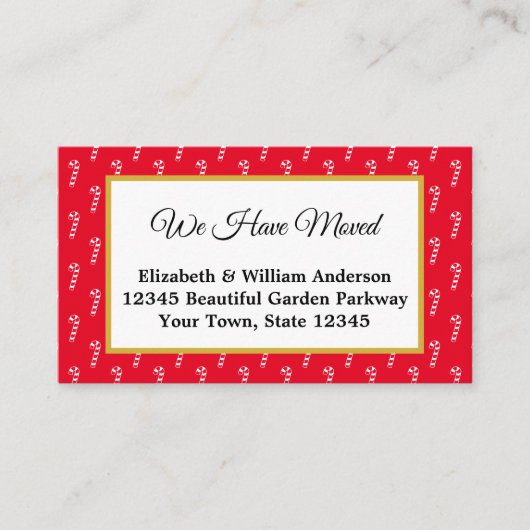 レッド&ホワイトキャンディーケーンホリデームービングアナウンスメント エンクロージャーカード (正面)