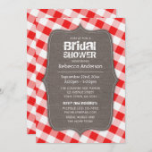 レッド&ホワイトギンガムキャンバスブライダルシャワー 招待状 (正面/裏面)
