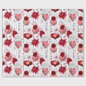 レッド&ホワイトクリスマスオーナメントホリデイ ラッピングペーパー (フラット)