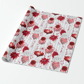 レッド&ホワイトクリスマスオーナメントホリデイ ラッピングペーパー (アンロールド)