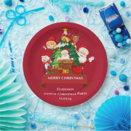 レッド&ホワイトシンプルなメリークリスマス ペーパープレート
