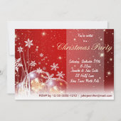 レッド&ホワイトスノーフレークオーナメントクリスマスパーティー 招待状 (正面)