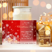 レッド&ホワイトスノーフレークオーナメントクリスマスパーティー 招待状